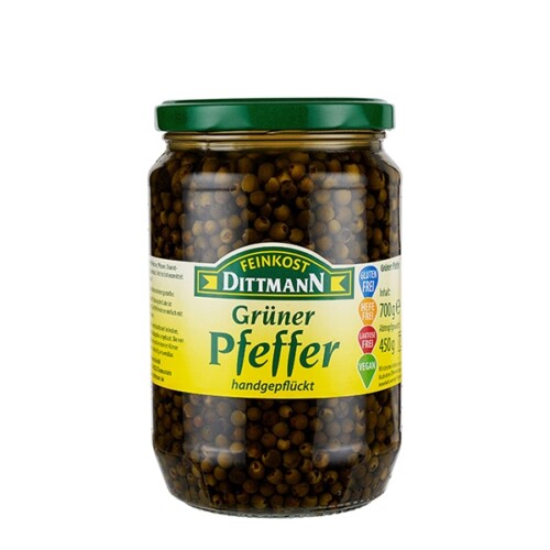 Feinkost Dittmann Grüner Pfeffer handgepflückt im Glas 450 g