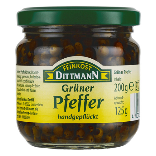 Feinkost Dittmann Grüner Pfeffer handgepflückt im Glas 125 g
