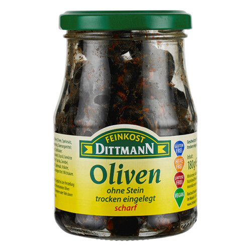 Feinkost Dittmann Oliven schwarz ohne Stein scharf 180g – Bild 2