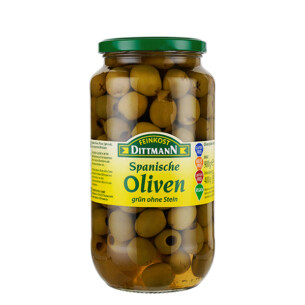 Feinkost Dittmann spanische Oliven grün ohne Stein im Glas 400 g