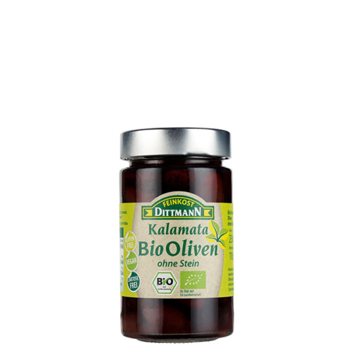 Feinkost Dittmann Kalamata Bio Oliven naturgereift ohne Stein im Glas 110 g