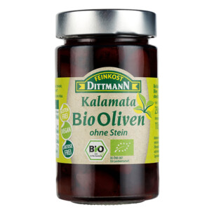 Feinkost Dittmann Kalamata Bio Oliven naturgereift ohne Stein im Glas 110 g
