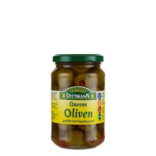 4023 Feinkost Dittmann Queens Oliven mit Paprikapaste gefüllt 200g