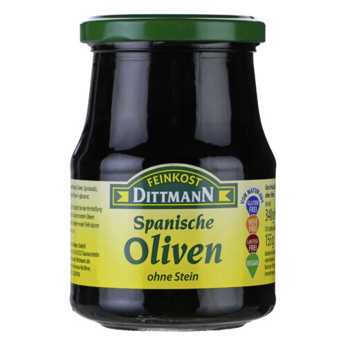 Feinkost Dittmann Schwarze Spanische Oliven ohne Stein 155g
