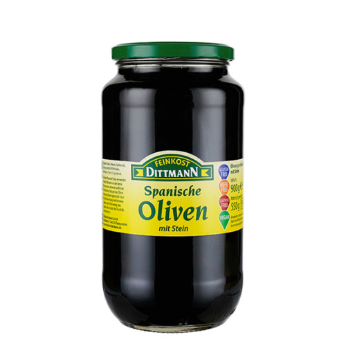 4043 Feinkost Dittmann Schwarze Spanische Oliven mit Stein 550g