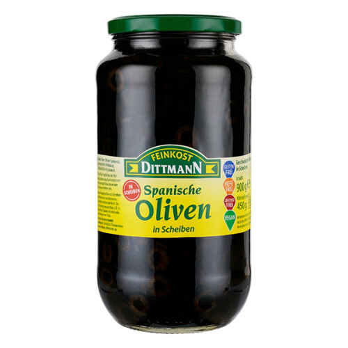 Feinkost Dittmann Oliven schwarz in Scheiben im Glas 450 g
