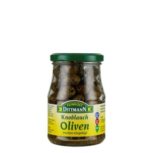 Feinkost Dittmann Knoblauch Oliven trocken eingelegt im Glas 170 g