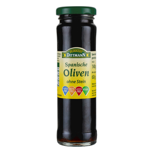Feinkost Dittmann Oliven schwarz ohne Stein im Glas 60 g