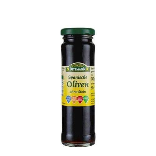 Feinkost Dittmann Oliven schwarz ohne Stein im Glas 60 g