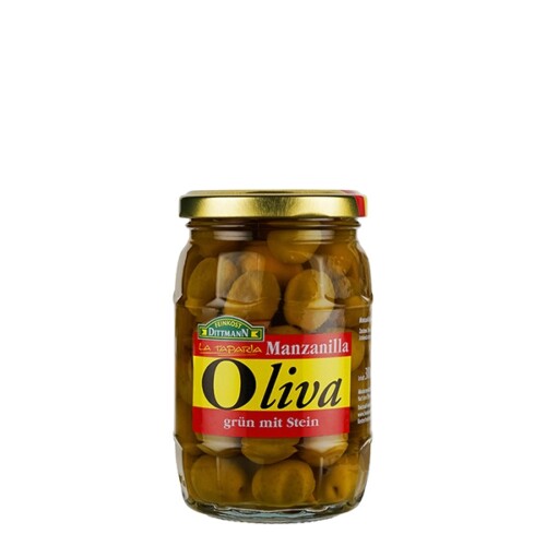 4241 Feinkost Dittmann "Oliva" Manzanilla Oliven grün mit Stein 200g