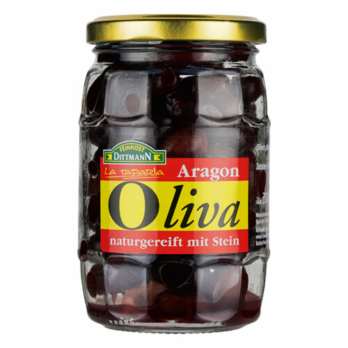 Feinkost Dittmann Oliva Aragon Oliven naturgereift mit Stein im Glas 200 g