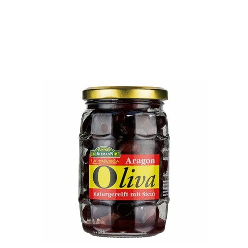 Feinkost Dittmann Oliva Aragon Oliven naturgereift mit Stein im Glas 200 g