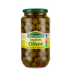 4380 Feinkost Dittmann Oliven grün gefüllt mit Paprikapaste 550g