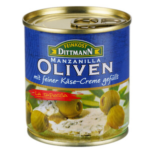 Feinkost Dittmann Manzanilla Oliven grün gefüllt mit KäseCreme in der Dose 85 g