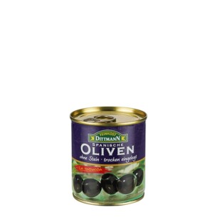 Feinkost Dittmann Oliven schwarz trocken ohne Stein in der Dose 85 g