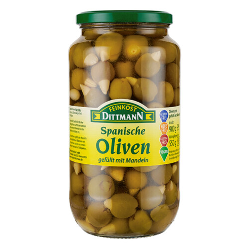 Feinkost Dittmann spanische Oliven gefüllt mit Mandeln grün im Glas 550 g