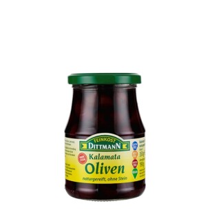 Feinkost Dittmann Kalamata Oliven naturgereift ohne Stein im Glas 190 g