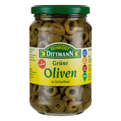 Feinkost Dittmann Grüne Oliven in Scheiben im Glas 170 g