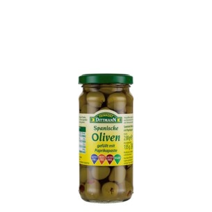 4942 Feinkost Dittmann Grüne Spanische Oliven gefüllt mit Paprikapaste 135g