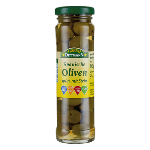 Feinkost Dittmann spanische Oliven mit Stein grün im Glas 85 g