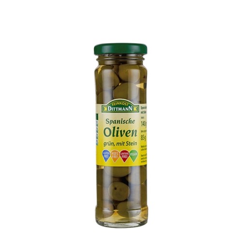 4961 Feinkost Dittmann Spanische Oliven grün mit Stein 85g