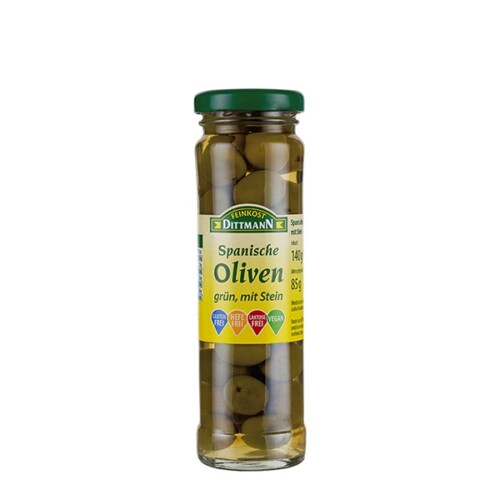 Feinkost Dittmann Spanische Oliven grün mit Stein im Glas 85 g