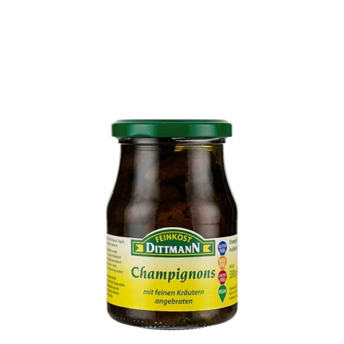 Feinkost Dittmann Frische Champignons mit feinen Kräutern angebraten im Glas 210 g