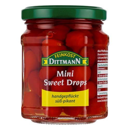 Feinkost Dittmann Mini Sweet Drops handgepflückt süß pikant im Glas 120 g