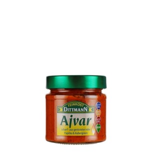 Feinkost Dittmann Ajvar aus gerösteter roter Paprika und Aubergine scharf im Glas 182 ml