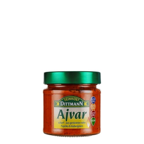Feinkost Dittmann Ajvar aus gerösteter roter Paprika und Aubergine scharf im Glas 182 ml
