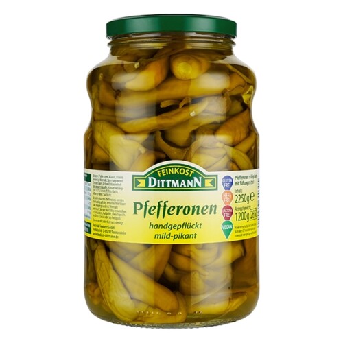 Feinkost Dittmann Pfefferonen mild pikant handgepflückt im Glas 1200 g