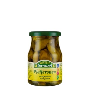 Feinkost Dittmann Pfefferonen mild pikant handgepflückt im Glas 170 g