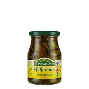 6408 Feinkost Dittmann Grüne Pfefferonen scharf 165g