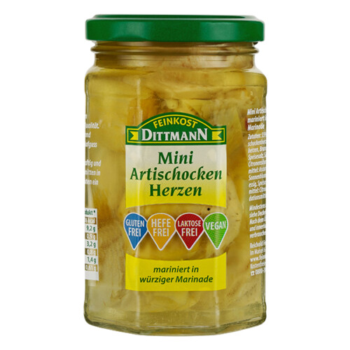 Feinkost Dittmann Mini Artischocken Herzen mariniert in würziger Marinade im Glas 150 g