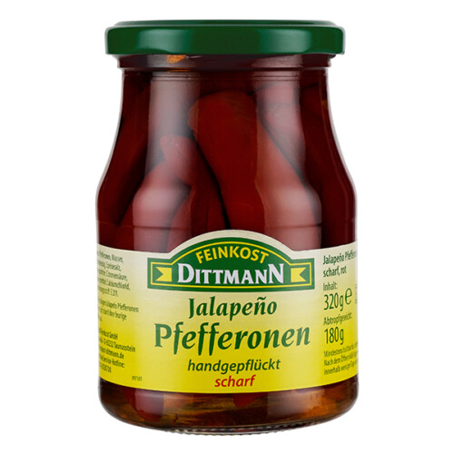 Feinkost Dittmann Jalapeno Pfefferonen rot scharf 180g – Bild 2