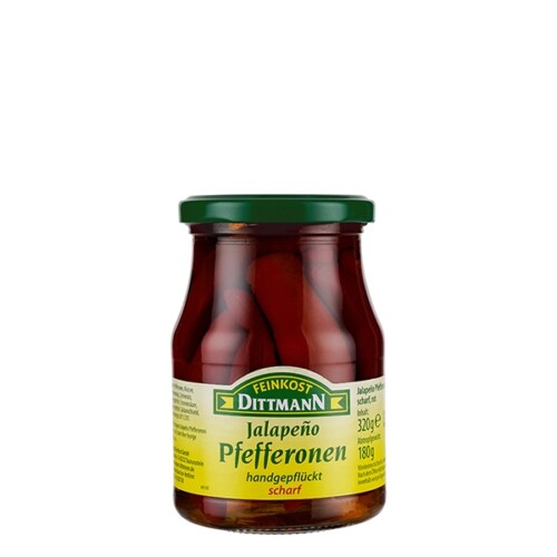 6460 Feinkost Dittmann Jalapeno Pfefferonen rot scharf 180g