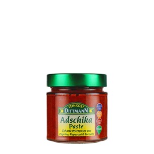Feinkost Dittmann Adschika Paste scharfe Würzpaste aus Paprika Peperoni und Tomate im Glas 190 g