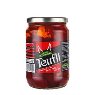Feinkost Dittmann Teufli rot handgefüllt mit Frischkäsecreme im Glas 650 g