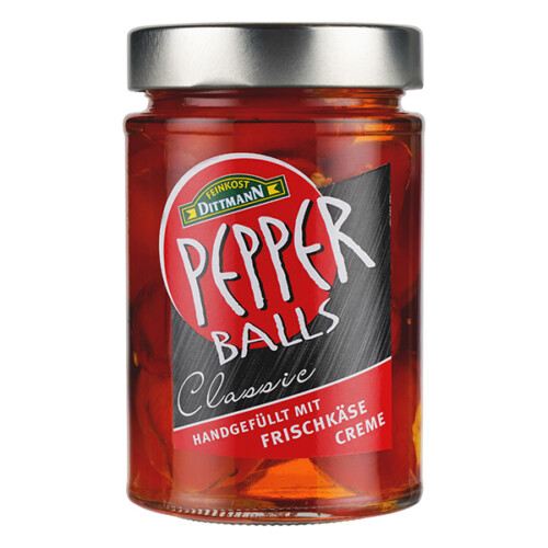 Feinkost Dittmann Pepperballs Classic handgefüllt mit Frischkäsecreme im Glas 290 g