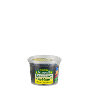 Feinkost Dittmann Spanischer Knoblauch schwarz fermentiert in Plastikdose mit Deckel 60 g