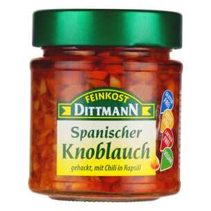 Feinkost Dittmann spanischer Knoblauch gehackt mit chili in Rapsöl im Glas 130 g