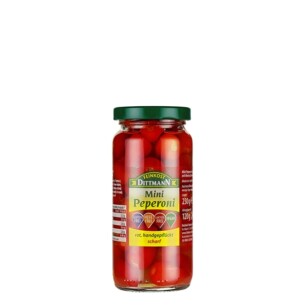 6876 Feinkost Dittmann Baby Peperoni rot scharf 120g