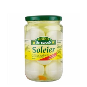 Feinkost Dittmann Soleier geschält und verzehrfertig nach traditionellem Rezept Eier aus Bodenhaltung im Glas 340 g