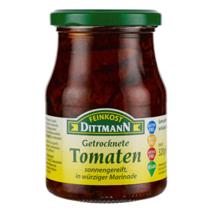 Feinkost Dittmann Getrocknete Tomaten sonnengereift n würziger Kräuter-Marinade im Glas 200 g