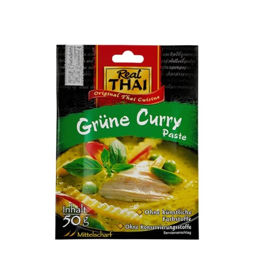 Real Thai grüne Curry Paste mittelscharf ohne künstliche Farbstoffe ohne Konservierungsstoffe in Papiertüte 50 g