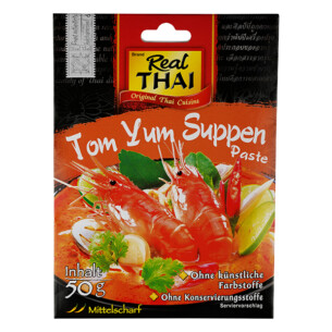 Real Thai Tom Yum Soup Paste mittelscharf ohne künstliche Farbstoffe ohne Konservierungsstoffe in Papiertüte 50 g