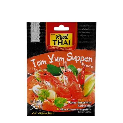 Real Thai Tom Yum Suppen Paste mittelscharf ohne künstliche Farbstoffe ohne Konservierungsstoffe in Papiertüte 50 g