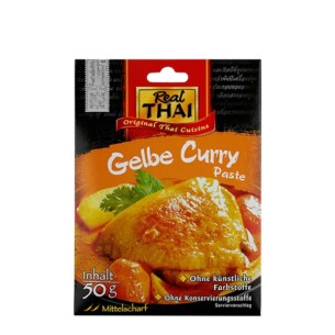 Real Thai gelbe Curry Paste mittelscharf ohne künstlichen Farbstoffe ohne Konservierungsstoffe in Papiertüte 50 g