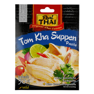 Real Thai Tom Kha Suppen Paste mild ohne künstlichen Farbstoffe ohne Konservierungsstoffe Papiertüte 50 g