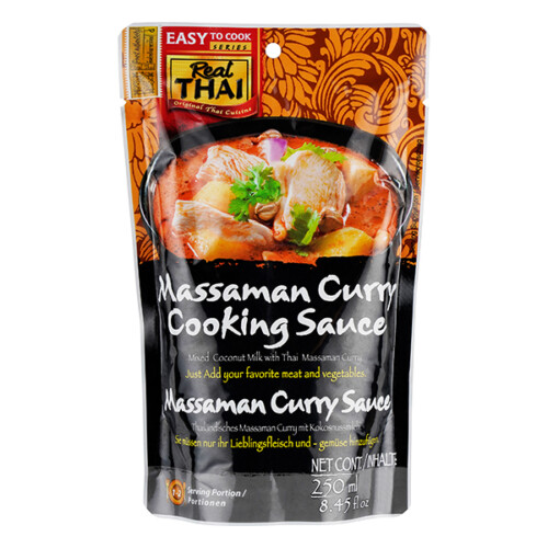 Real Thai Massaman Curry Sauce Sie müssen nur ihr Lieblingsfleisch und Gemüse hinzufügen 1 bis 2 Portionen in Plastiktüte 250 ml